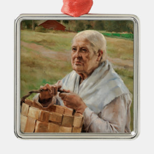 Albert Edelfelt - Old Woman with a Splint Basket Metal Ornament