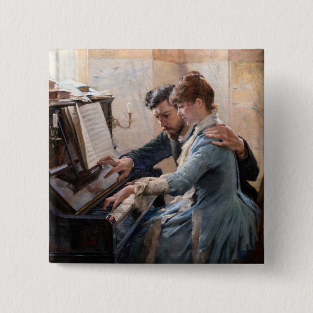 Albert Edelfelt - Playing the Piano Button (Front)