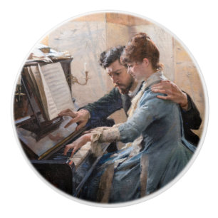Albert Edelfelt - Playing the Piano Ceramic Knob