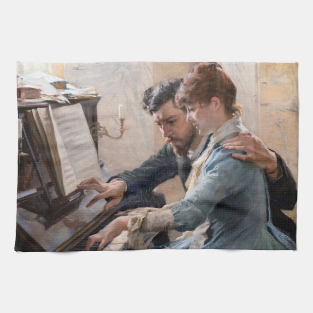 Albert Edelfelt - Playing the Piano Kitchen Towel (Horizontal)