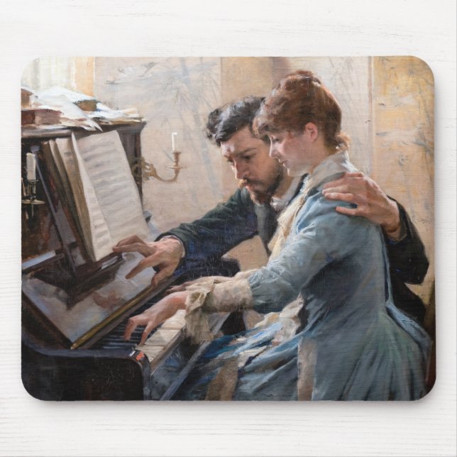 Albert Edelfelt - Playing the Piano Mouse Pad (Front)