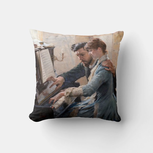 Albert Edelfelt - Playing the Piano Throw Pillow (Front)