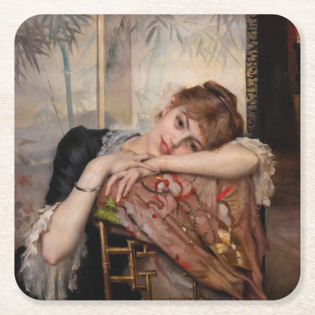 Albert Edelfelt - The Parisienne / Virginie Square Paper Coaster (Front)