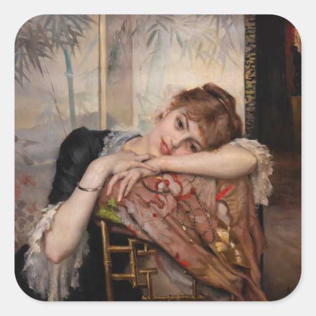 Albert Edelfelt - The Parisienne / Virginie Square Sticker (Front)