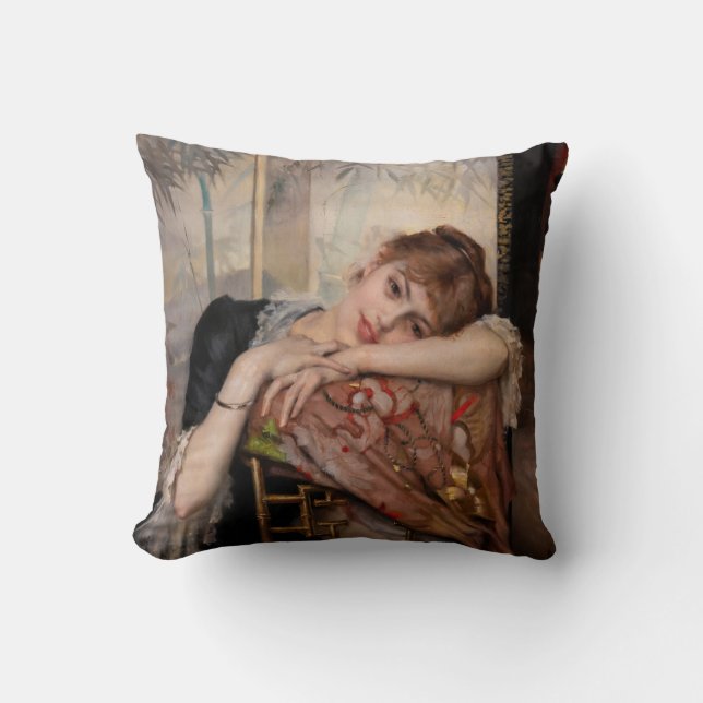 Albert Edelfelt - The Parisienne / Virginie Throw Pillow (Front)