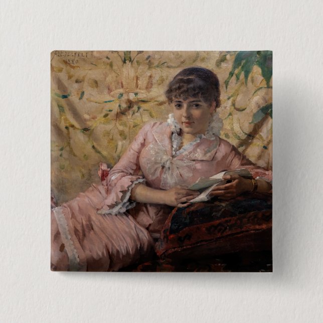 Albert Edelfelt - The Reading Parisienne Button (Front)
