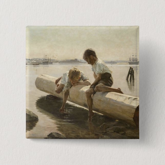Albert Edelfelt - Two Boys on a Log Button (Front)