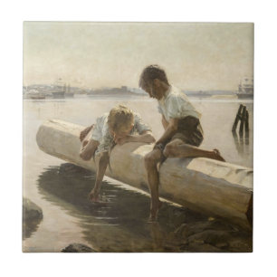 Albert Edelfelt - Two Boys on a Log Ceramic Tile