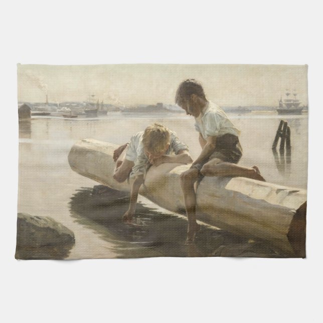 Albert Edelfelt - Two Boys on a Log Kitchen Towel (Horizontal)