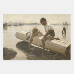 Albert Edelfelt - Two Boys on a Log Wrapping Paper Sheets