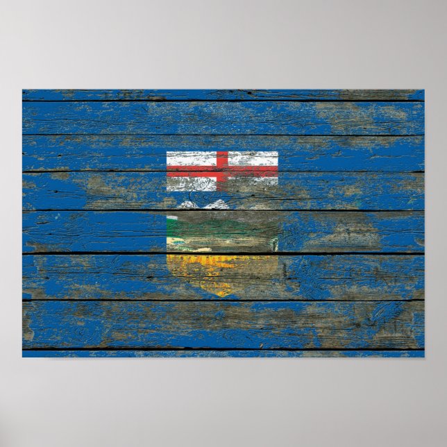 Alberta Flag on Rough Wood Boards Effect Poster (Front)
