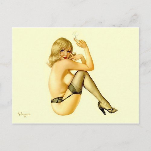 Alberto Vargas smoking blonde Vintage Pin up Postcard