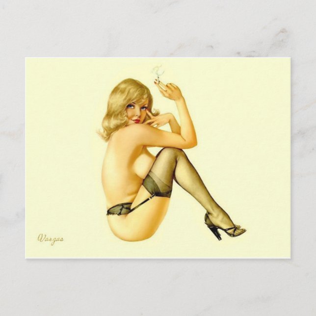 Alberto Vargas smoking blonde Vintage Pin up Postcard (Front)