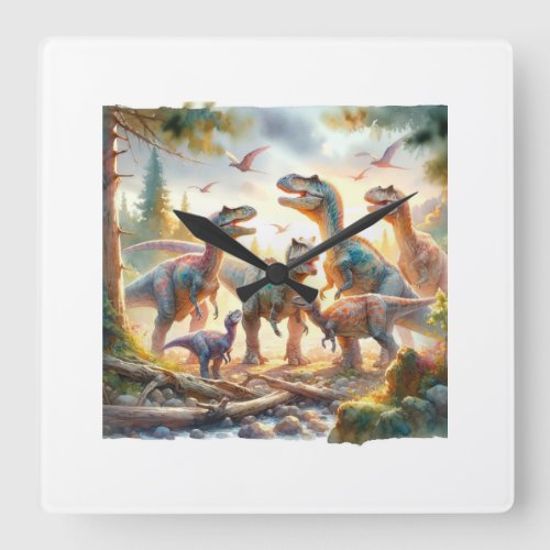 Albertosaurus Family 060624AREF112 _ Watercolor Square Wall Clock