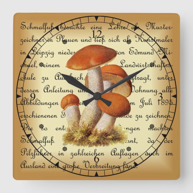 Albin Schmalfuß ~ Espenrotkappe1~ Mushrooms Square Wall Clock (Front)