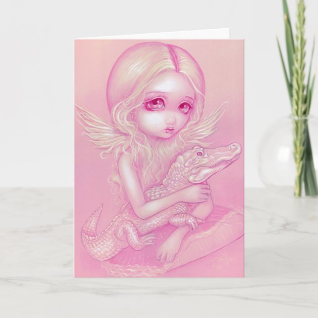 "Albino Alligator Angel" Greeting Card (Front)