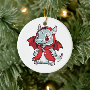 Albino Dragon in Red Ceramic Ornament