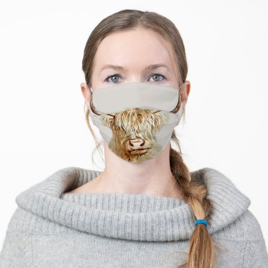 Albino Highland Cow Adult Cloth Face Mask (Worn)