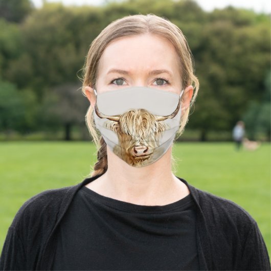Albino Highland Cow Adult Cloth Face Mask (Outside)