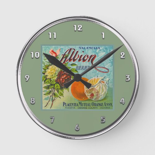 Albion Oranges Fruit Crate Label Round Clock