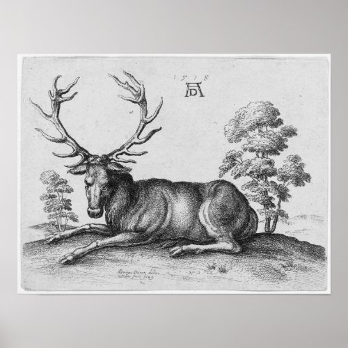 Albrecht Durer Engraving Stag Deer Poster