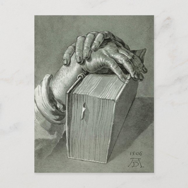 Albrecht Dürer Hand Study with Bible Postcard (Front)