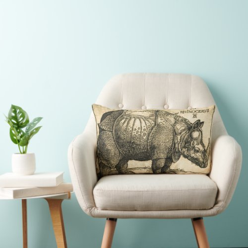 Albrecht Durer Rhinoceros woodcut Renaissance art Lumbar Pillow