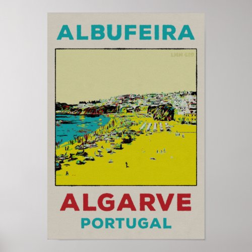 Albufeira beach Algarve Portugal vintage travel Poster