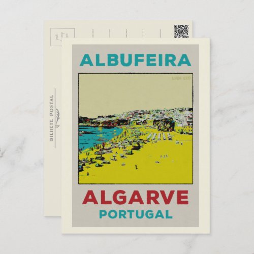 Albufeira beach illustration Algarve Postcard