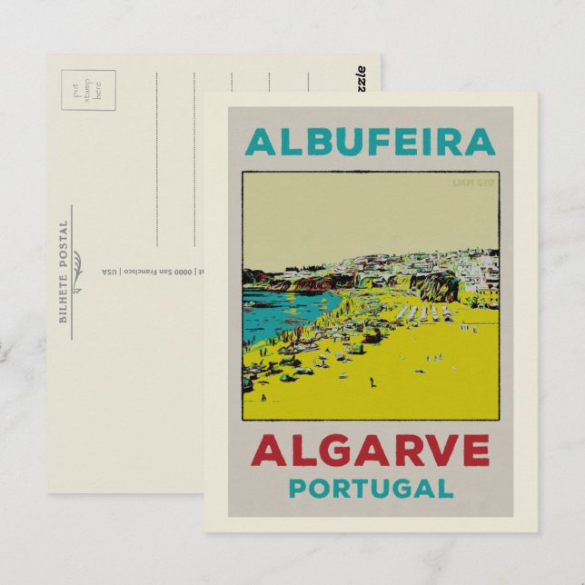 Albufeira beach illustration Algarve Postcard (Front/Back)