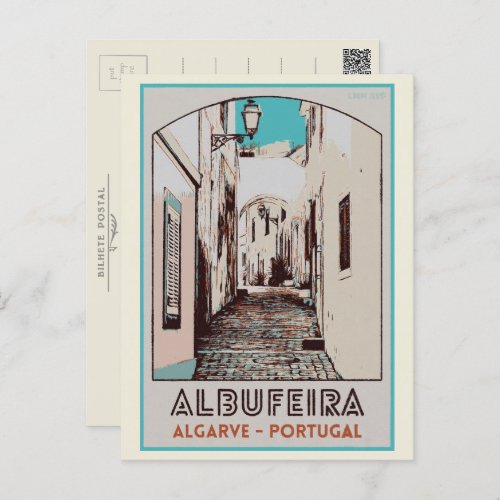 Albufeira old town illustration Algarve Portugal Postcard