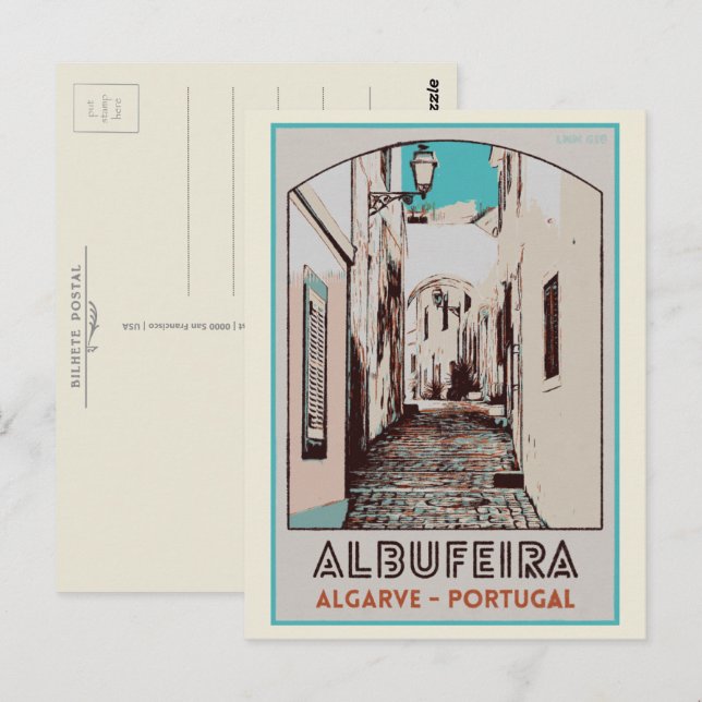 Albufeira old town illustration Algarve Portugal Postcard (Front/Back)