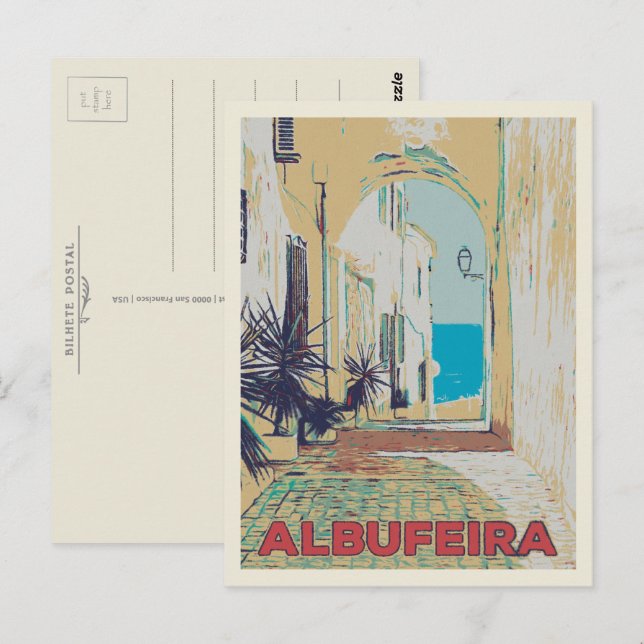 Albufeira old town street Algarve, Portugal Postcard (Front/Back)