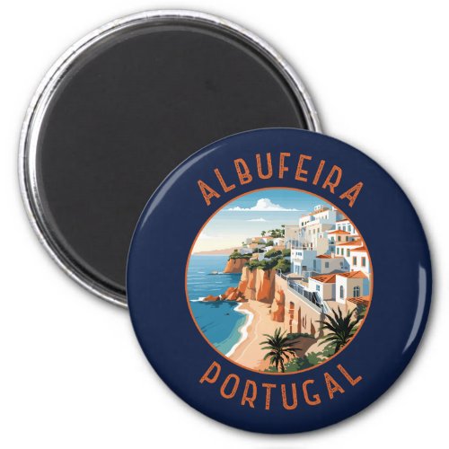 Albufeira Portugal Retro Distressed Circle Magnet
