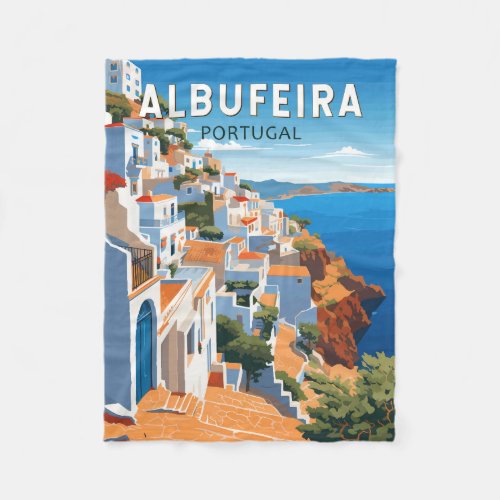 Albufeira Portugal Travel Art Vintage Fleece Blanket