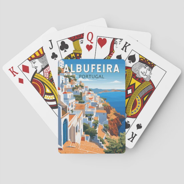 Albufeira Portugal Travel Art Vintage Poker Cards (Back)