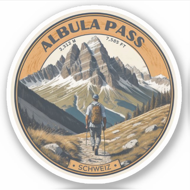 Albula pass swiss alps mountains hike sticker (Front)