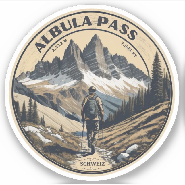 Albula pass swiss alps mountains hike sticker (Front)