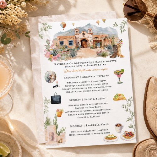 Albuquerque Bachelorette Weekend Itinerary Invitation