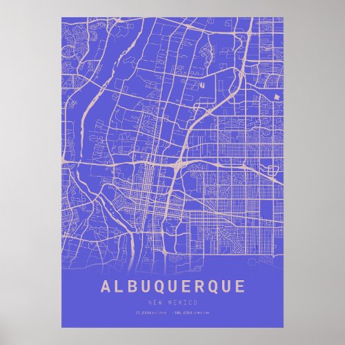 Albuquerque Blue City Map Poster