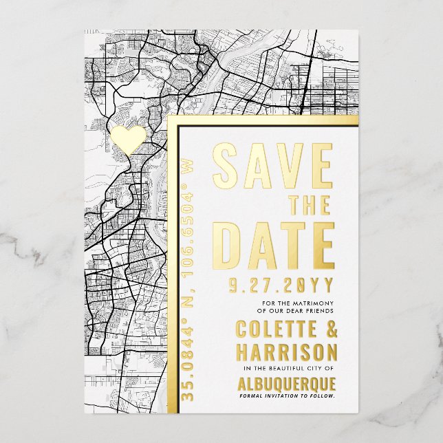 Albuquerque Love Locator | Wedding Save the Date Foil Invitation (Front)