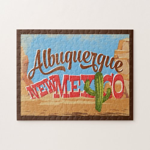 Albuquerque New Mexico Cartoon Desert Retro Travel Jigsaw Puzzle
