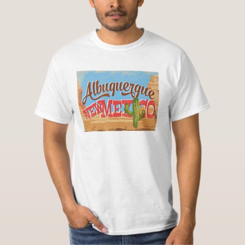 Albuquerque New Mexico Cartoon Desert Retro Travel T_Shirt