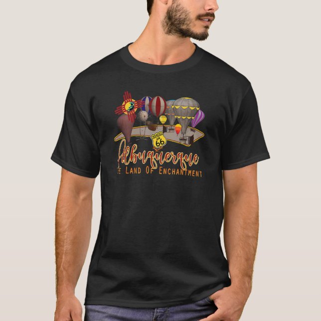 Albuquerque New Mexico Highway 66 Hot Air Balloon  T-Shirt (Front)