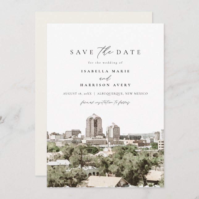 ALBUQUERQUE New Mexico Skyline Save the Date Invitation (Front/Back)