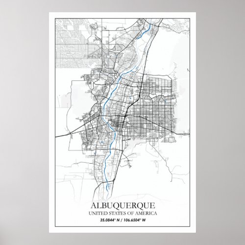 Albuquerque New Mexico Texas USA Travel City Map Poster