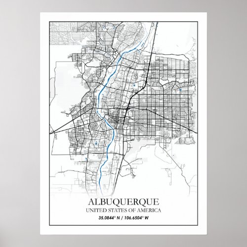 Albuquerque New Mexico Texas USA Travel City Map Poster