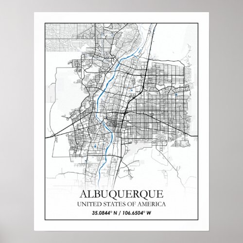 Albuquerque New Mexico Texas USA Travel City Map Poster