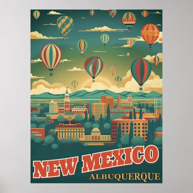 Albuquerque, New Mexico with a Hot Air Balloon Poster (Front)