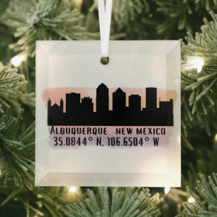 Albuquerque NM City Skyline Glass Ornament